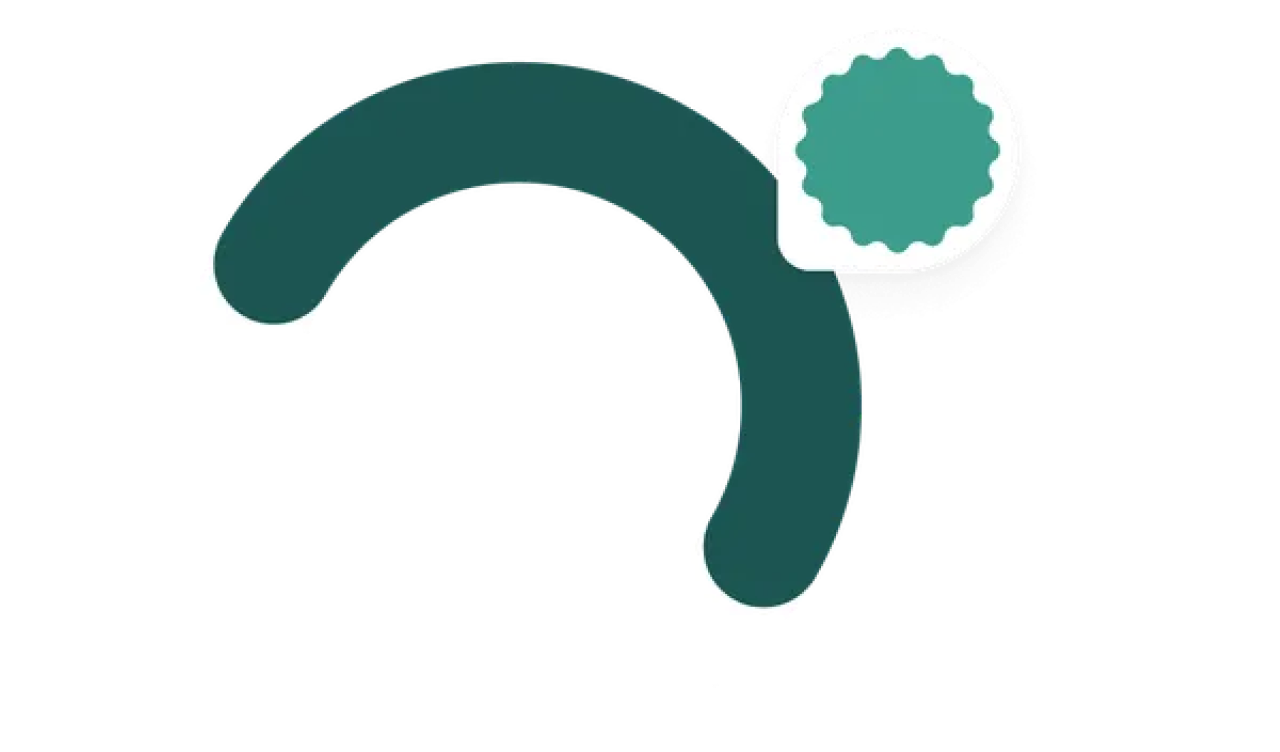 Circular progress indicator partially filled with dark teal color and a matching teal badge in the top right corner.